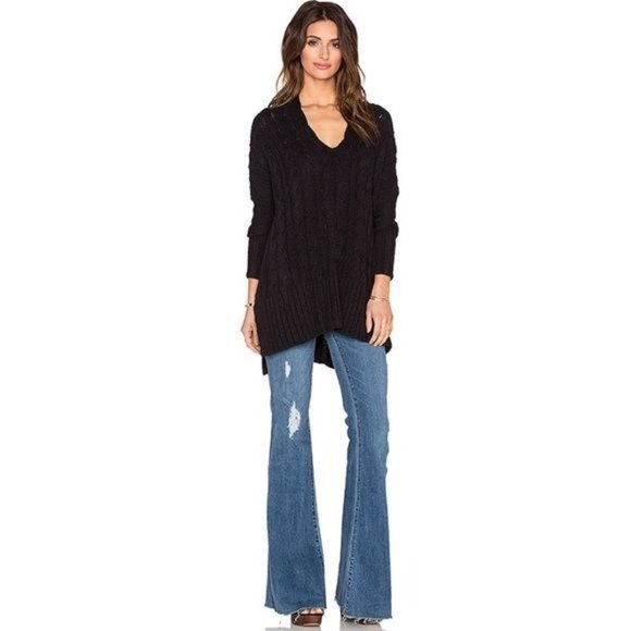Free People Sweaters - Free People Black Easy Cable V Oversized Knit Sweater L